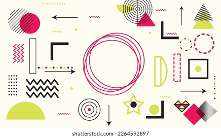 Set of 100 geometric shapes. Memphis design, retro element for web, vintage, advertising, commercial banner, poster, flyer, billboard, sale. Trendy collection of halftone vector geometric shapes.