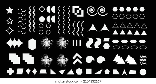 Set of 100 geometric shapes. Retro design elements for poster, web, leaflet, advertisement, magazine, billboard. Trendy vector shapes illustration.