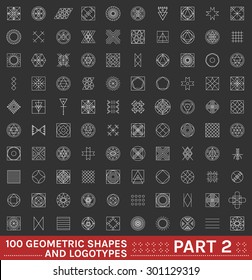 Set of 100 geometric shapes. Trendy hipster background and logotypes. Religion, philosophy, spirituality, occultism symbols collection