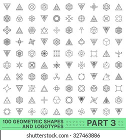 Set of 100 geometric shapes. Trendy hipster icons and logotypes. Religion, philosophy, spirituality, occultism symbols collection