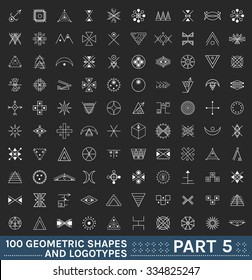 Set of 100 geometric shapes. Trendy hipster icons and logotypes. Religion, philosophy, spirituality, occultism symbols collection