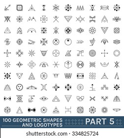 Set of 100 geometric shapes. Trendy hipster icons and logotypes. Religion, philosophy, spirituality, occultism symbols collection