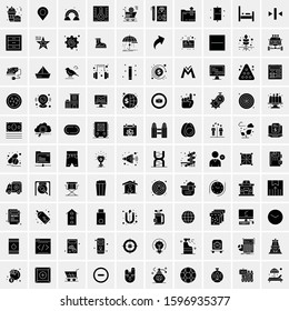 Set of 100 Glyph Universal Business Icons Vector