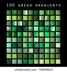 Set of 100 Green Color Shades and Gradient Samples, Design Template, Vector illustration