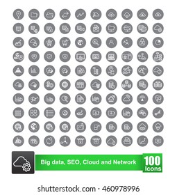 Set of 100 icon with background big data seo cloud and network vector illustration eps10