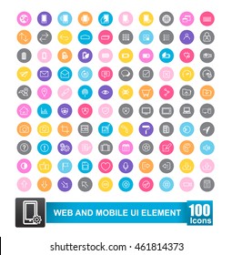 Set of 100 icon with background for web and mobile smart phone ui element vector illustration eps10