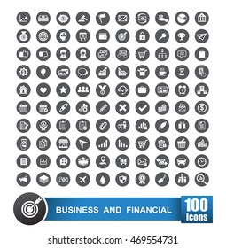 Set of 100 icons business and financial on grey circle background vector illustration eps 10