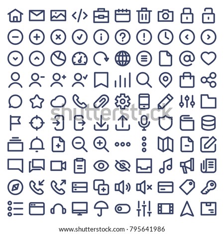 Set of 100 icons for Ui and web. Vector line icons.
