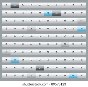 Set of 100 interface buttons for business, entertainment and science. Vector illustration.