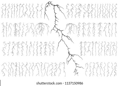Set of 100 lightning bolts isolated on white background. Vector illustration