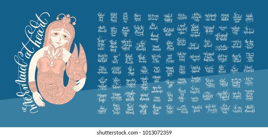 set of 100 magic dreams positive quotes, motivation and inspiration hand lettering inscriptions text to poster or greeting card design, calligraphy vector illustration collection