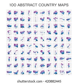 Set of 100 maps in geometric polygonal style.Abstract tessellation,modern design background. Vector illustration EPS8