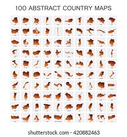 Set of 100 maps in geometric polygonal style.Abstract tessellation,modern design background. Vector illustration EPS8