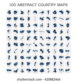 Set of 100 maps in geometric polygonal style.Abstract tessellation,modern design background. Vector illustration EPS8