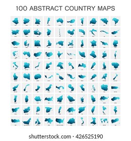 Set of 100 maps in geometric polygonal style.Abstract tessellation,modern design background. Vector illustration EPS8