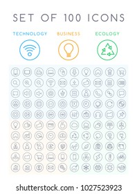 Set of 100 Minimal Black Stroke Icons on Circular Buttons ( Interface Multimedia Business and Ecology )