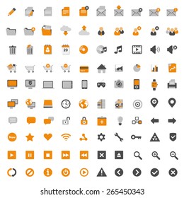 Set of 100 multimedia flat design icons - documents & office, business, online shopping, navigation, music, social network etc.