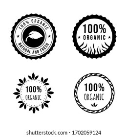 Set of 100% natural and organic black logo template vector health badge design.  Modern labels and elements, for food and drink, restaurants and organic products. vector illustration.