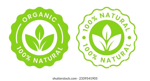 Set 100% Natural and organic Product Vector Icon Circle Sign. Healthy Food Emblem. Organic food Badge.	