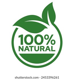 Set 100% Natural and organic Product Vector Icon Circle Sign. Healthy Food Emblem. Organic food Badge.