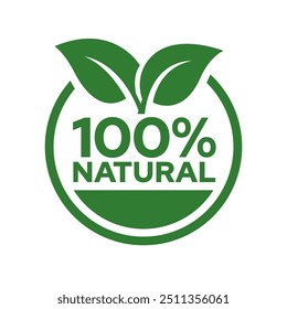 Defina o sinal de círculo do ícone do vetor de produto 100% natural e orgânico. Emblema de comida saudável. Crachá de comida orgânica.