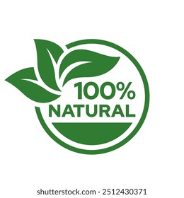 Set 100% Natural and organic Product Vector Icon Circle Sign. Healthy Food Emblem. Organic food Badge.