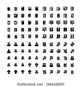 Set of 100 Note, Notebook, Reminder, Diary glyph style icon - vector