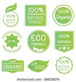 set of 100% organic product sticker