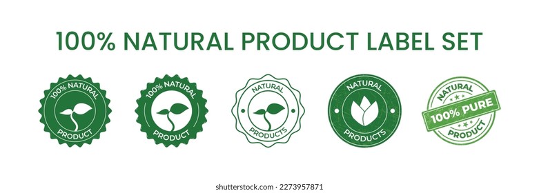 Set Of 100 Percent Natural Product Vector Label, Natural Products, Healthy Food Emblem, Natural Product Logo, Emblem, Seal, Badge, Sticker, Tag, CBD Label Design Elements, Organic Food