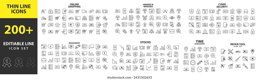 Set of 100 Personal growth editable line icons. Success and Growth Editable Icons set. Vector illustration in modern thin line style of business icons.