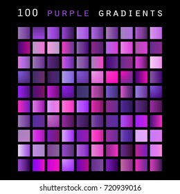 Set of 100 Purple Color Shades and Gradient Samples, Design Template, Vector illustration