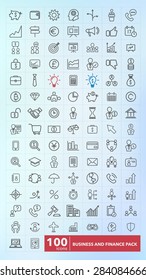 Set of 100 quality icon business and finance pack.