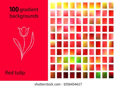 Set of 100 red gradient backgrounds. Vector texture for seasonal ads and print. Design element for promotional, frame, banner, cover.  