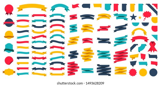 Set of 100 Ribbons. Ribbon elements. Starburst label. Vintage. Modern simple ribbons collection. Vector illustration. - Shutterstock ID 1493628209