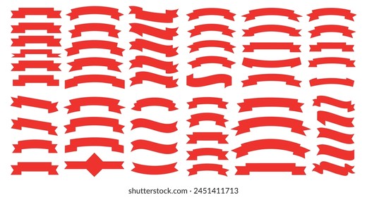 Juego de 100 cintas. Elementos de cinta. Etiqueta de insignia. Antiguas. Moderna colección de cintas simples. Ilustración vectorial.