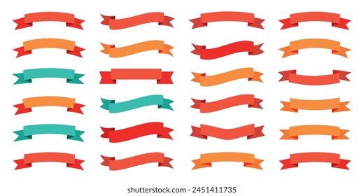 Set of 100 Ribbons. Ribbon elements. Badge label. Vintage. Modern simple ribbons collection. Vector illustration.