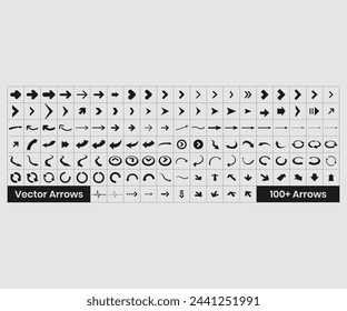 Conjunto de 100 conjuntos de flechas 100 iconos negros Icono de flecha Colección de vector de flecha Cursor de flecha Modern sim