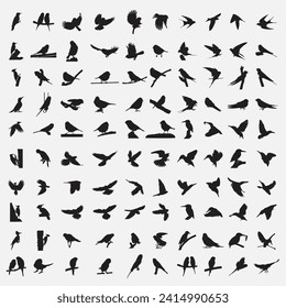 Set of 100 silhouettes of birds