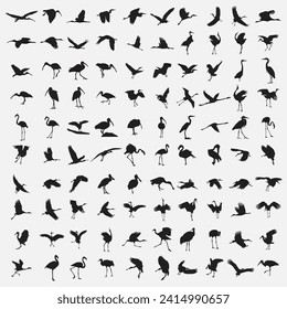 Set of 100 silhouettes of birds