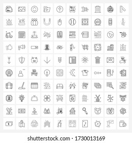 Set von 100 Simple Line Icons für Web und Print, z. B. Pfeil; Video; Pfeil; Ordner; Vector Illustration