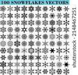 Set of 100 snowflakes vectors, tattoo, winter, cold, festival editable eps 10 collection