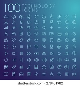 Set of 100 Technology Icons : Social Media, Internet, Media Player and Office Icons