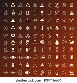 Set of 100 Thin Line and Solid Packaging Icons . Vector Isolated Elements
