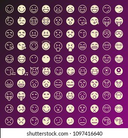 Set of 100 Thin Line and Solid Emoticons . Vector Isolated Elements
