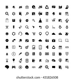 Set of 100 Universal Icons. Simple Flat Style. Business, internet, web design, random pictogram.
