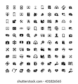 Set of 100 Universal Icons. Simple Flat Style. Business, internet, web design, random pictogram.