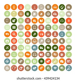 Set of 100 Universal Icons. Simple Flat Style. Business, internet, web design, random pictogram.