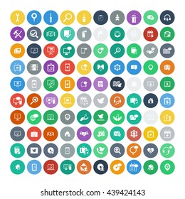 Set of 100 Universal Icons. Simple Flat Style. Business, internet, web design, random pictogram.