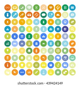 Set of 100 Universal Icons. Simple Flat Style. Business, internet, web design, random pictogram.