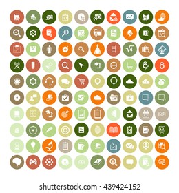 Set of 100 Universal Icons. Simple Flat Style. Business, internet, web design, random pictogram.